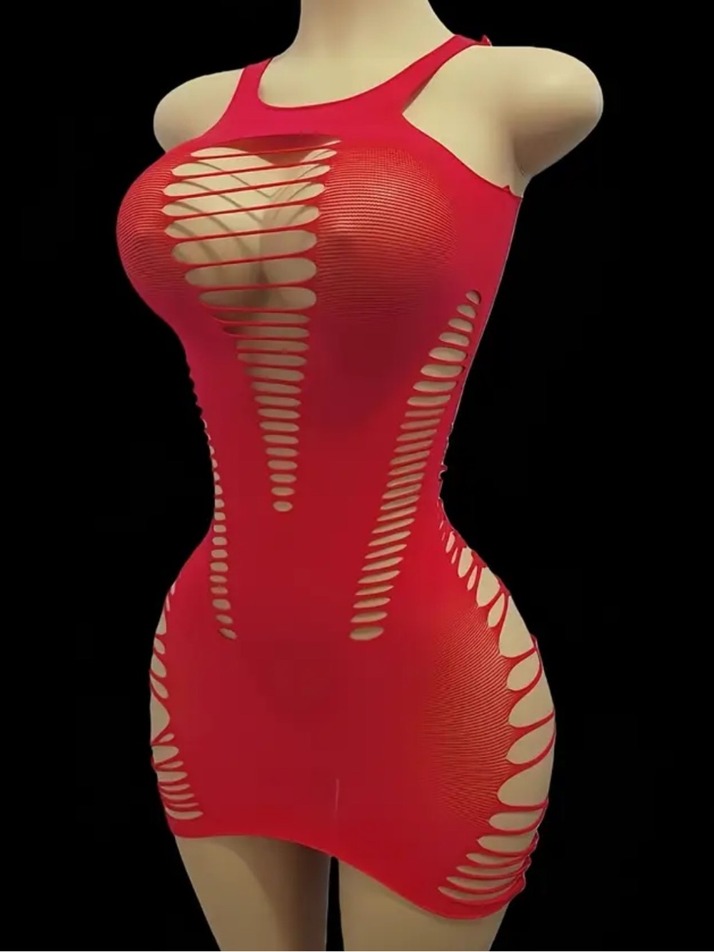 Red, Seamless, Cutout, Bodycon, Lingerie Slip